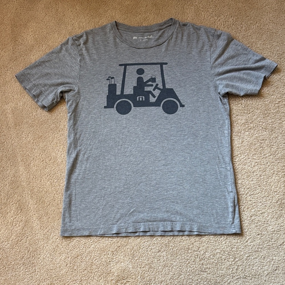 Travis Matthew Gray Graphic T-Shirt with Golf Cart Design